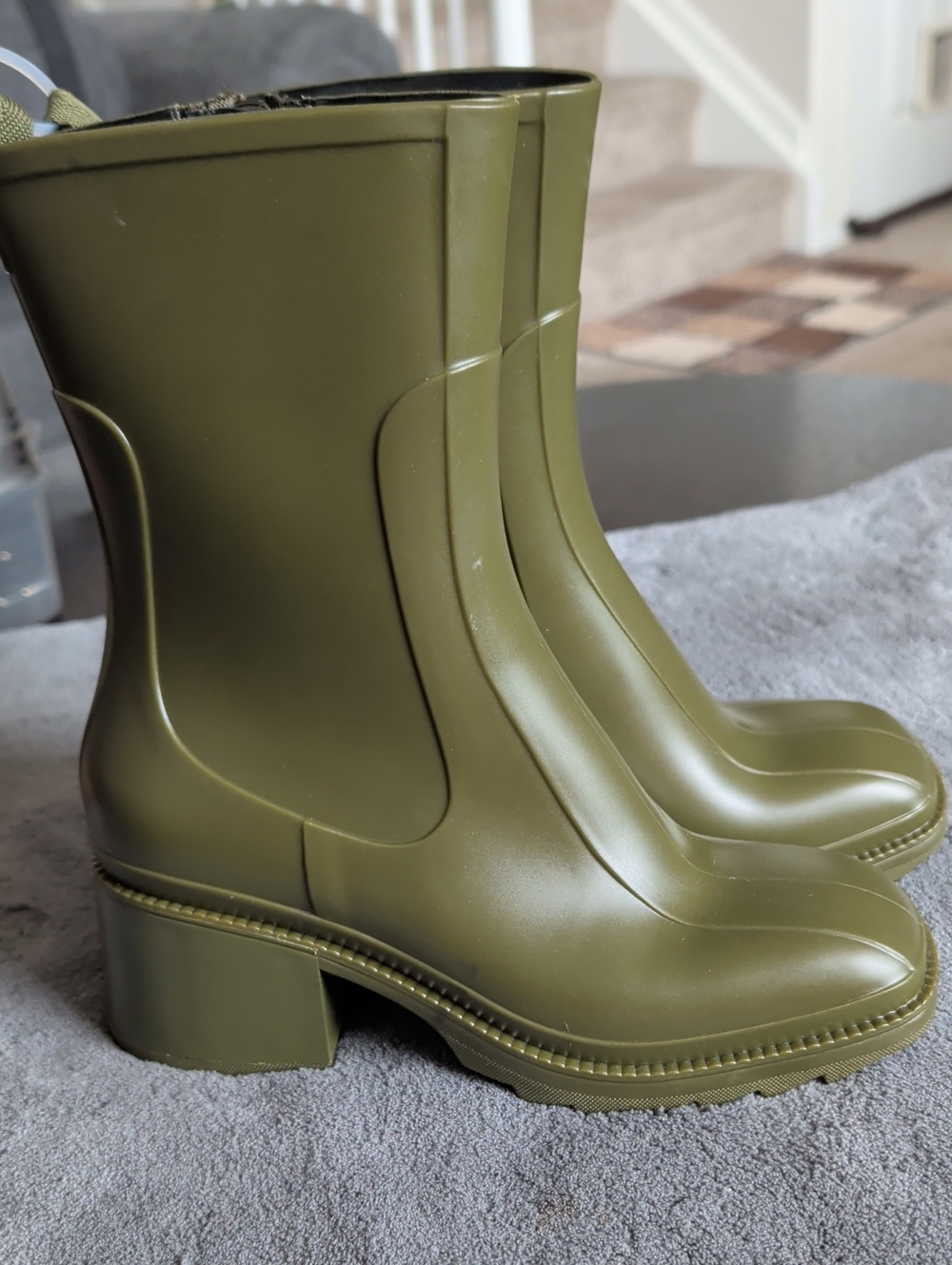 Cape Robbin Olive Green Chunky Heel Waterproof Chelsea Rain Boots